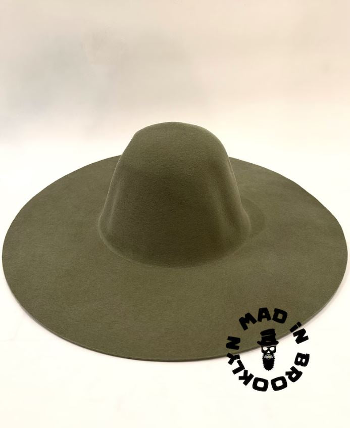 Army green 70% rabbit / wool felt capeline western weight 220 grams, 12 cm brim. Or 180 grams 10cm ( option)BULK orders can be arranged.