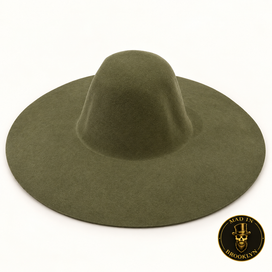 Army green western-weight felt capeline for professional hat making