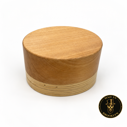 Bolero boater wooden hat block, front three-quarter view