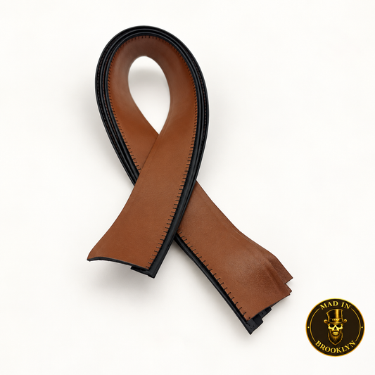 Brown rust roan leather hat sweatband with black stitched edge