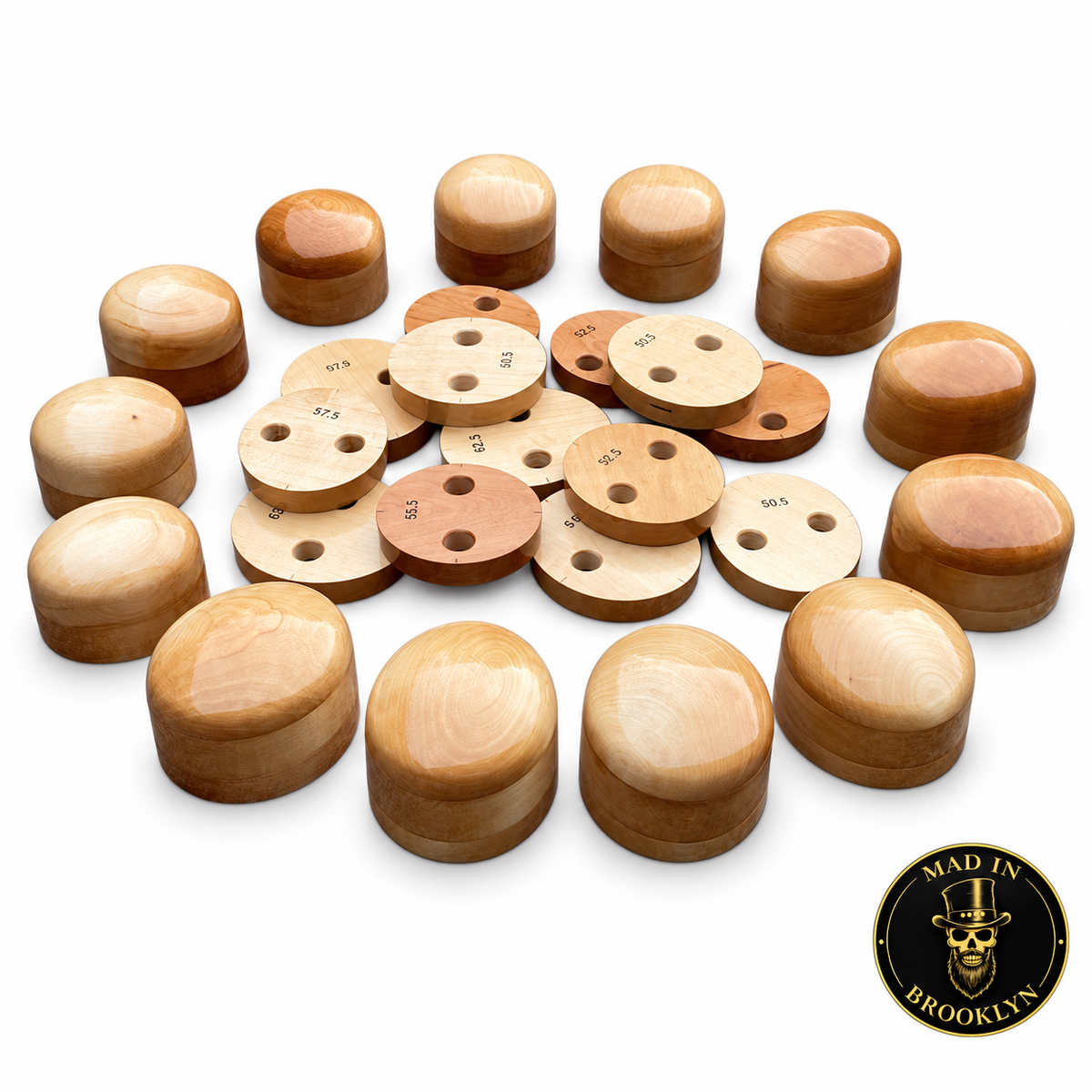 Eleven-size open crown wooden hat block bundle with removable die plates