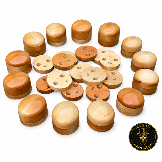 Eleven-size open crown wooden hat block bundle with removable die plates