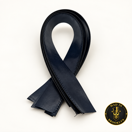 Navy lamb leather hat sweatband with black stitched edge