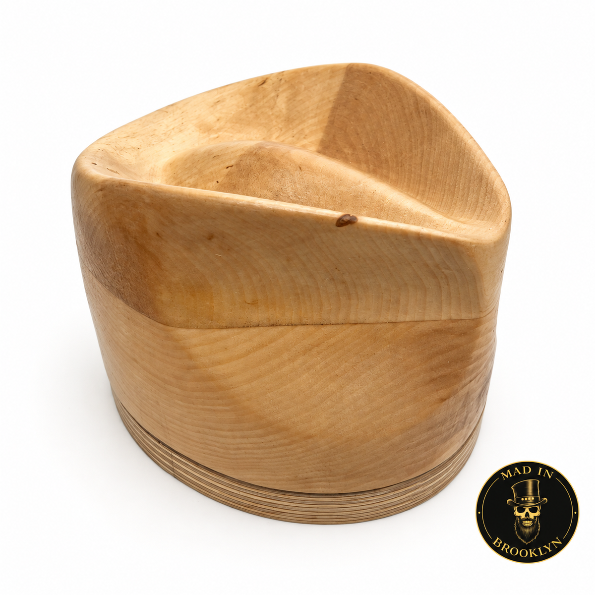 Teardrop wooden hat block, alternate left three-quarter view