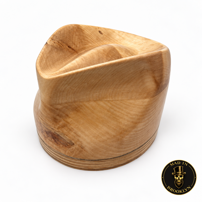 Teardrop wooden hat block, alternate right three-quarter view