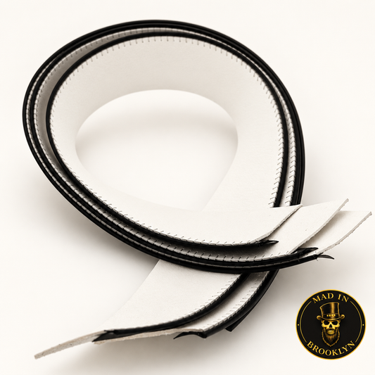 White leather hat sweatband with black stitched edge