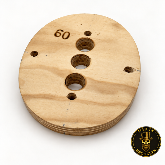 One-inch-thick wooden hat die plate and formillion, size 60