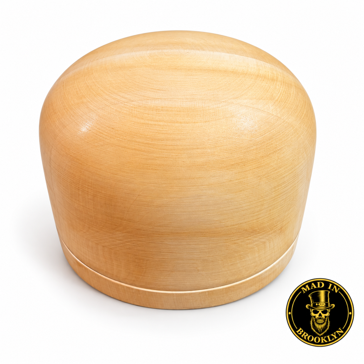 No. 51 wooden hat block, top angled view of rounded crown